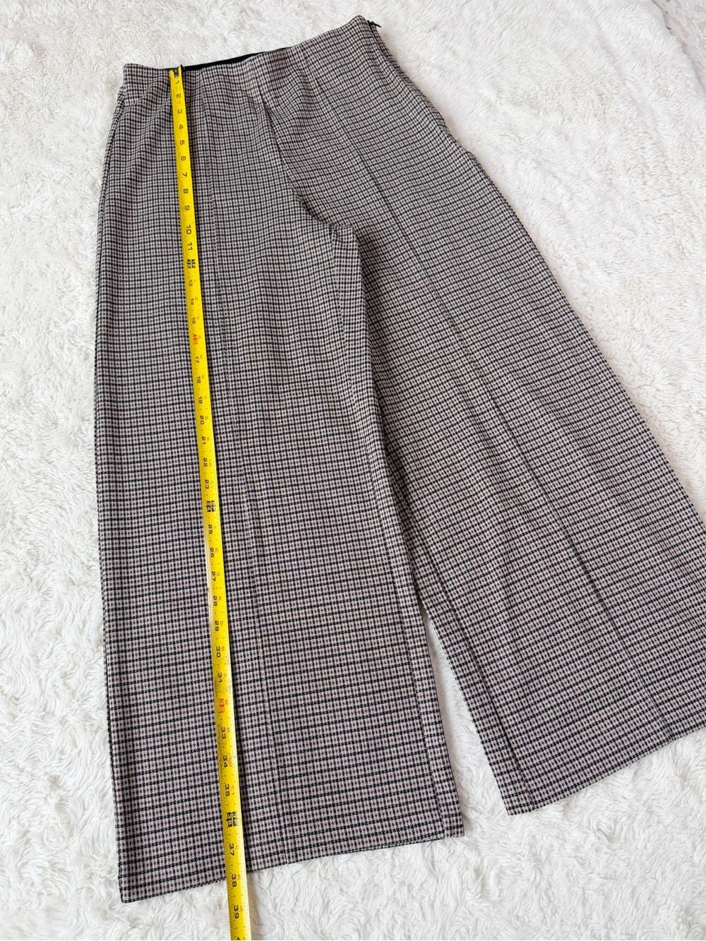Ichi Woman Brown Black Checked High Waist Wide Leg Stretch Fabric Pants MEDIUM - Picture 10 of 12